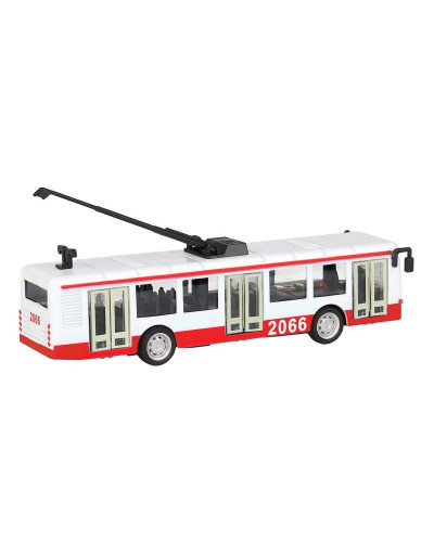 Троллейбус "Автопанорама", красный, 1/90, свет, звук, инерция, в/к 22*13,5*5,8 см