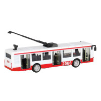Троллейбус "Автопанорама", красный, 1/90, свет, звук, инерция, в/к 22*13,5*5,8 см