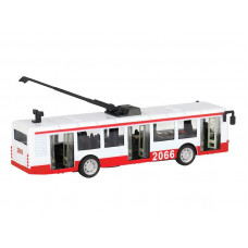 Троллейбус "Автопанорама", красный, 1/90, свет, звук, инерция, в/к 22*13,5*5,8 см