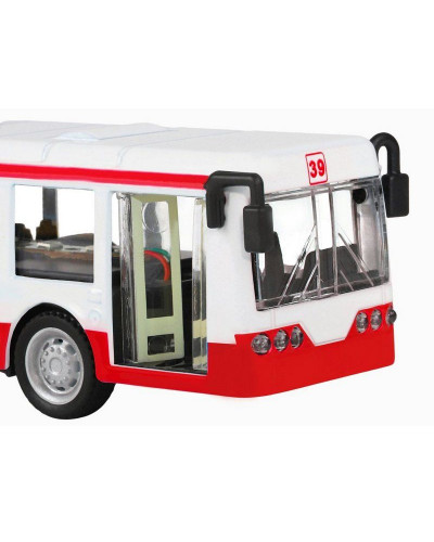Троллейбус "Автопанорама", красный, 1/90, свет, звук, инерция, в/к 22*13,5*5,8 см