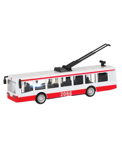 Троллейбус "Автопанорама", красный, 1/90, свет, звук, инерция, в/к 22*13,5*5,8 см