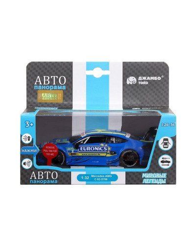 Машина "АВТОПАНОРАМА" Mercedes-AMG C 63 DTM, синий, 1/32, свет, звук, инерция, в/к 17,5*12,5*6,5 см