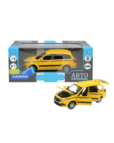 Машина "АВТОПАНОРАМА" LADA GRANTA CROSS "ТАКСИ", желтый, 1/24, свет, звук, в/к 24,5*12,5*10,5 см