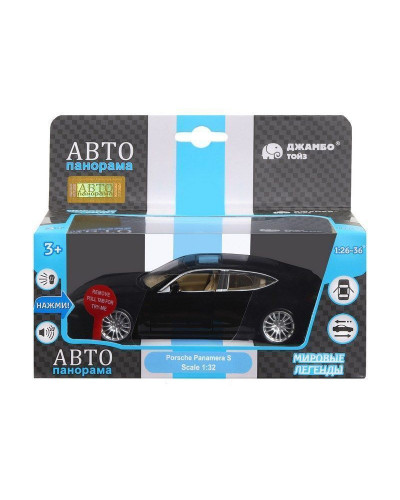 Машина "АВТОПАНОРАМА" Porsche Panamera S, черный, 1/32, свет, звук, инерция, в/к 17,5*13,5*9 см