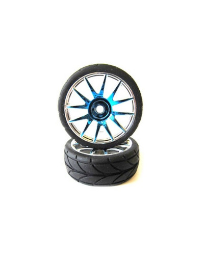 Колеса с резиновыми покрышками, голубой хром (82827PB+82828), 2шт.