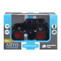 Машина "АВТОПАНОРАМА" "Внедорожник", черный, 1/32, свет, звук, инерция, в/к 19*10*12,5 см