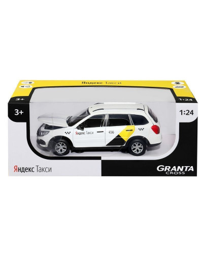 Машина "АВТОПАНОРАМА" Яндекс.Такси LADA GRANTA CROSS, белый, 1/24, свет, звук, в/к 24,5*12,5*10,5см