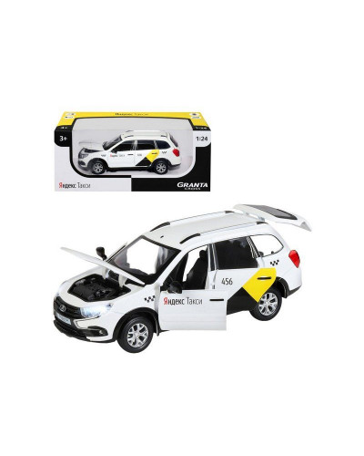 Машина "АВТОПАНОРАМА" Яндекс.Такси LADA GRANTA CROSS, белый, 1/24, свет, звук, в/к 24,5*12,5*10,5см