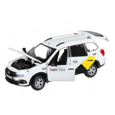 Машина "АВТОПАНОРАМА" Яндекс.Такси LADA GRANTA CROSS, белый, 1/24, свет, звук, в/к 24,5*12,5*10,5см