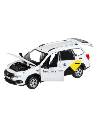 Машина "АВТОПАНОРАМА" Яндекс.Такси LADA GRANTA CROSS, белый, 1/24, свет, звук, в/к 24,5*12,5*10,5см