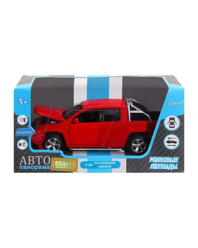 Машина "АВТОПАНОРАМА" Volkswagen Amarok, красный, 1/30, свет, звук, инерция, в/к 20*10*11 см