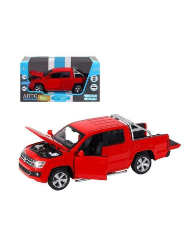 Машина "АВТОПАНОРАМА" Volkswagen Amarok, красный, 1/30, свет, звук, инерция, в/к 20*10*11 см