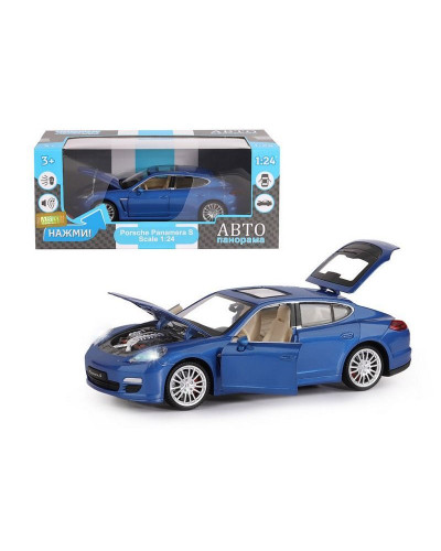 Машина "АВТОПАНОРАМА" Porsche Panamera S, синий, 1/24, свет, звук, в/к 24,5*12,5*10,5 см
