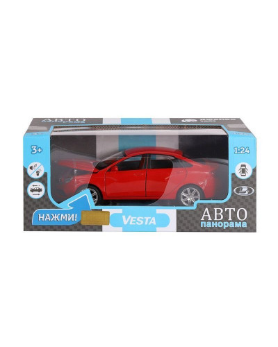 Машина "АВТОПАНОРАМА" LADA VESTA седан, 1/24,  красный, свет. звук. эффекты, в/к 24,5*12,5*10,5 см
