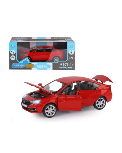 Машина "АВТОПАНОРАМА" LADA VESTA седан, 1/24,  красный, свет. звук. эффекты, в/к 24,5*12,5*10,5 см