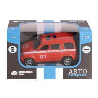 Машина "АВТОПАНОРАМА" "Пожарная служба", красный, 1/50, инерция, в/к 12*7*5,5 см