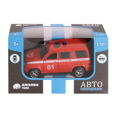Машина "АВТОПАНОРАМА" "Пожарная служба", красный, 1/50, инерция, в/к 12*7*5,5 см
