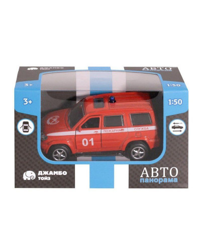 Машина "АВТОПАНОРАМА" "Пожарная служба", красный, 1/50, инерция, в/к 12*7*5,5 см