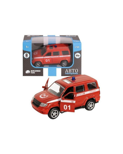 Машина "АВТОПАНОРАМА" "Пожарная служба", красный, 1/50, инерция, в/к 12*7*5,5 см