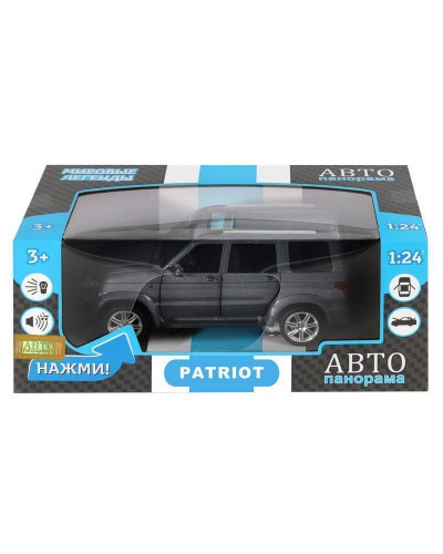 Машина "АВТОПАНОРАМА" УАЗ "PATRIOT", темно-серый металлик, 1/26, свет, звук, в/к 24,5*12,5*10,5 см