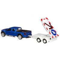 Машина "АВТОПАНОРАМА" Ford F-150 c прицепом с дорожными знаками, 1/43, инерция, в/к