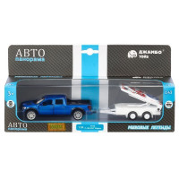 Машина "АВТОПАНОРАМА" Ford F-150 c прицепом с дорожными знаками, 1/43, инерция, в/к