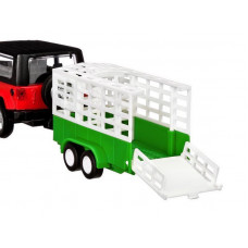 Машина "АВТОПАНОРАМА" Jeep Wrangler c прицепом для перевозки животных, 1/43, инерция, в/к