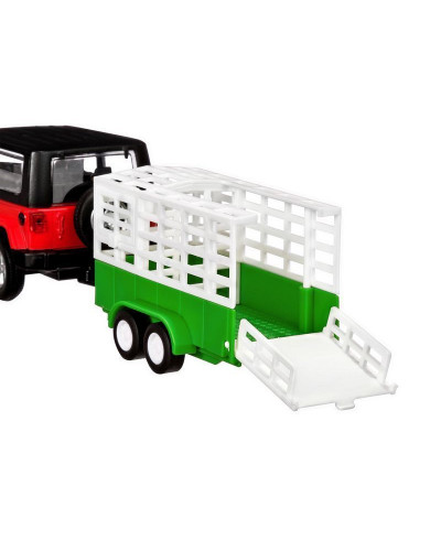 Машина "АВТОПАНОРАМА" Jeep Wrangler c прицепом для перевозки животных, 1/43, инерция, в/к