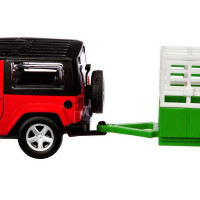 Машина "АВТОПАНОРАМА" Jeep Wrangler c прицепом для перевозки животных, 1/43, инерция, в/к