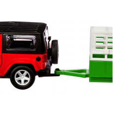 Машина "АВТОПАНОРАМА" Jeep Wrangler c прицепом для перевозки животных, 1/43, инерция, в/к