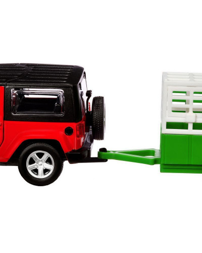 Машина "АВТОПАНОРАМА" Jeep Wrangler c прицепом для перевозки животных, 1/43, инерция, в/к