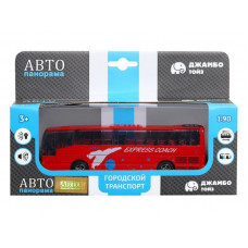 Автобус "Автопанорама", красный, 1/90, свет, звук, инерция, в/к 22*13,5*5,8 см