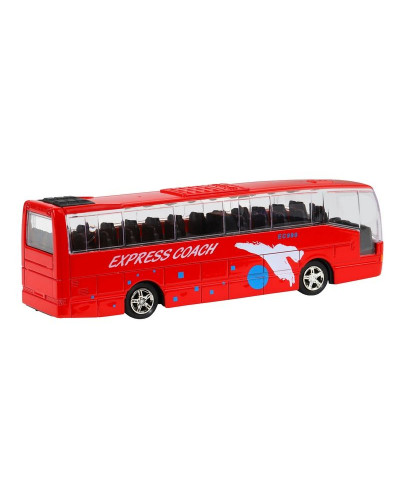 Автобус "Автопанорама", красный, 1/90, свет, звук, инерция, в/к 22*13,5*5,8 см