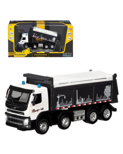 Машина "АВТОПАНОРАМА" Volvo самосвал, белый, 1/50, свет, звук, в/к 28*14*10 см