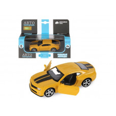 Машина "АВТОПАНОРАМА" Chevrolet Camaro SS, желтый, 1/43, инерция, откр. двери, в/к 17,5*12,5*6,5 см