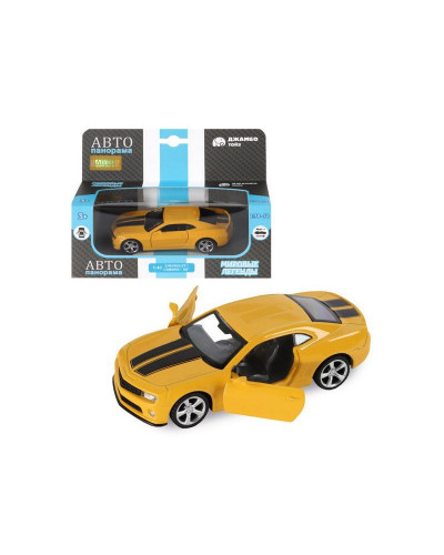 Машина "АВТОПАНОРАМА" Chevrolet Camaro SS, желтый, 1/43, инерция, откр. двери, в/к 17,5*12,5*6,5 см