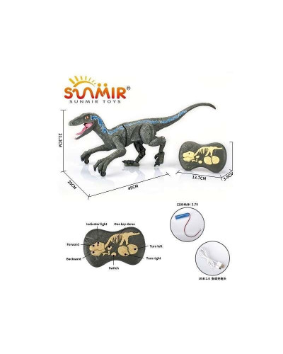 Радиоуправляемый динозавр SUNMIR Велоцираптор (синий), звук, свет