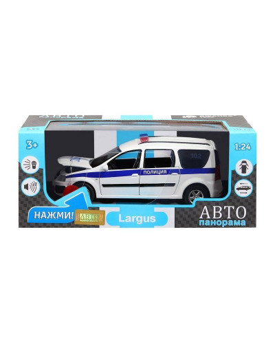 Машина "АВТОПАНОРАМА" LADA LARGUS "Полиция", 1/24, свет, звук, инерция, в/к 24,5*12,5*10,5 см
