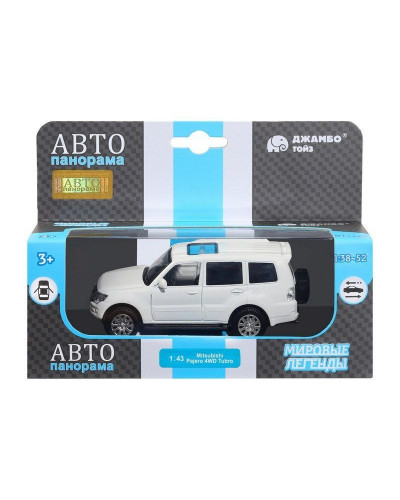 Машина "АВТОПАНОРАМА" Mitsubishi Pajero 4WD Tubro, белый, 1/43, инерция, в/к 17,5*12,5*6,5 см
