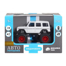 Машина "АВТОПАНОРАМА" "Внедорожник", белый, 1/32, свет, звук, инерция, в/к 19*10*12,5 см