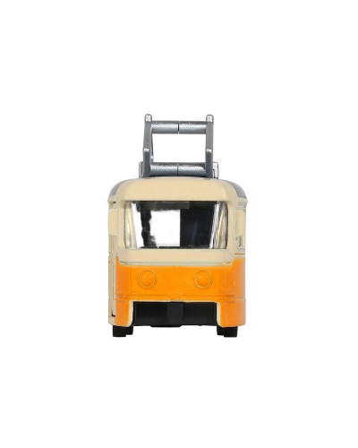 Трамвай "Автопанорама", желтый, 1/90, свет, звук, инерция, в/к 22*13,5*5,8 см