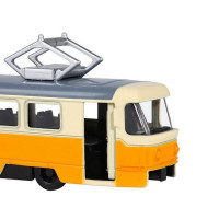 Трамвай "Автопанорама", желтый, 1/90, свет, звук, инерция, в/к 22*13,5*5,8 см