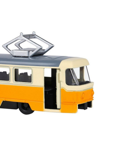 Трамвай "Автопанорама", желтый, 1/90, свет, звук, инерция, в/к 22*13,5*5,8 см