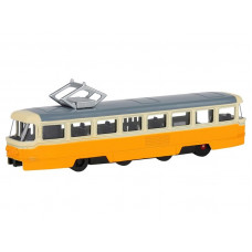 Трамвай "Автопанорама", желтый, 1/90, свет, звук, инерция, в/к 22*13,5*5,8 см