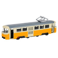 Трамвай "Автопанорама", желтый, 1/90, свет, звук, инерция, в/к 22*13,5*5,8 см