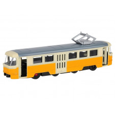 Трамвай "Автопанорама", желтый, 1/90, свет, звук, инерция, в/к 22*13,5*5,8 см