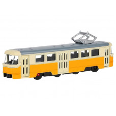 Трамвай "Автопанорама", желтый, 1/90, свет, звук, инерция, в/к 22*13,5*5,8 см