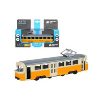 Трамвай "Автопанорама", желтый, 1/90, свет, звук, инерция, в/к 22*13,5*5,8 см