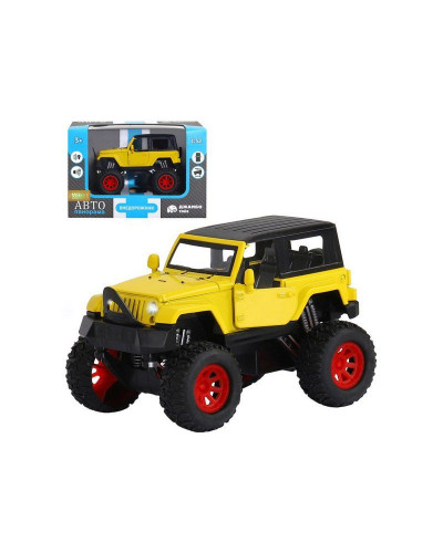 Машина "АВТОПАНОРАМА" "Внедорожник", желтый, 1/32, свет, звук, инерция, в/к 19*10*12,5 см