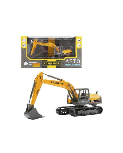 Машина "АВТОПАНОРАМА" ЭКСКАВАТОР НА ГУСЕНИЦАХ, 1/50, желтый, свет, звук, в/к 25*10*13 см